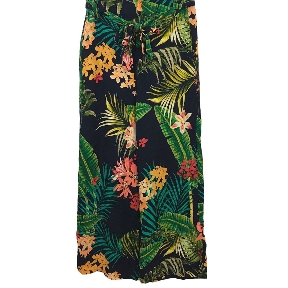 Zara Basic Collection Floral Palazzo Tie Front Pants Wide Leg Cropped